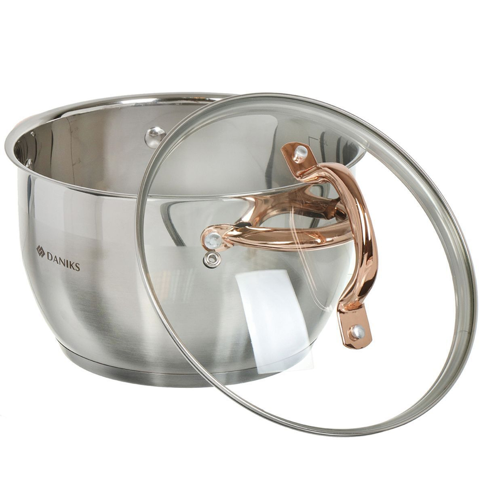 Кастрюля нерж, 3.6 л, с крыш, Daniks, Мадрид Gold, SD-320G, индукц