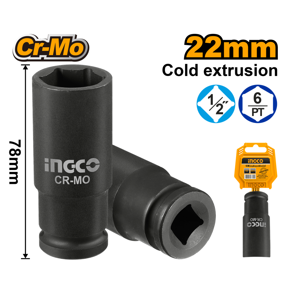 Головка торцевая ударная удлиненная 1/2" 22мм