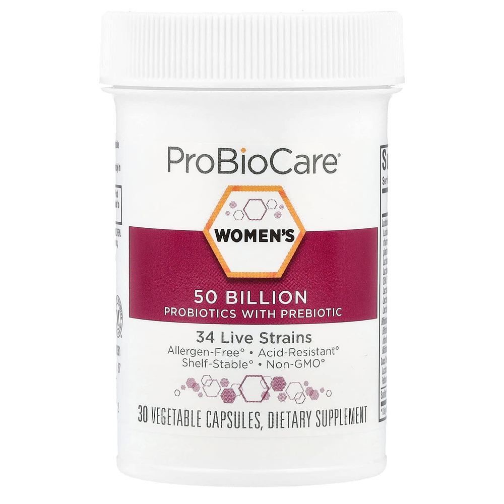 ProBioCare, Пробиотики для женщин с пребиотиками, 50 млрд, 30 растительных капсул