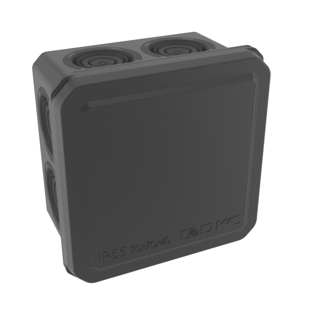 Коробка ответвительная с 8+2 кабельными вводами д.20/20мм, IP55,70х70х40мм, черный