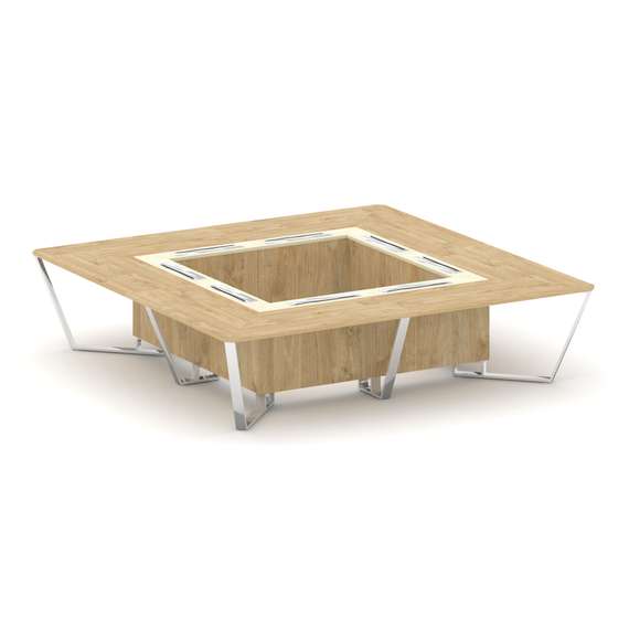 Steel Meet Стол переговорный квадратный MM-PR.B.SP-16K Тиквуд Светлый/Ваниль Глянец/Нержавеющая Стал