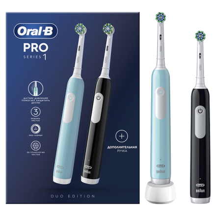 Набор электрических зубных щеток ORAL-B Pro Series 1 Duo/D305.523.3H черная+бирюзовая 3 режима тип 3791