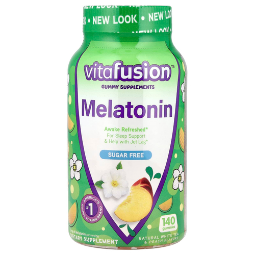 VitaFusion, Жевательные мармеладки с мелатонином, натуральный белый чай и персик, без сахара, 3 мг, 140 жевательных таблеток