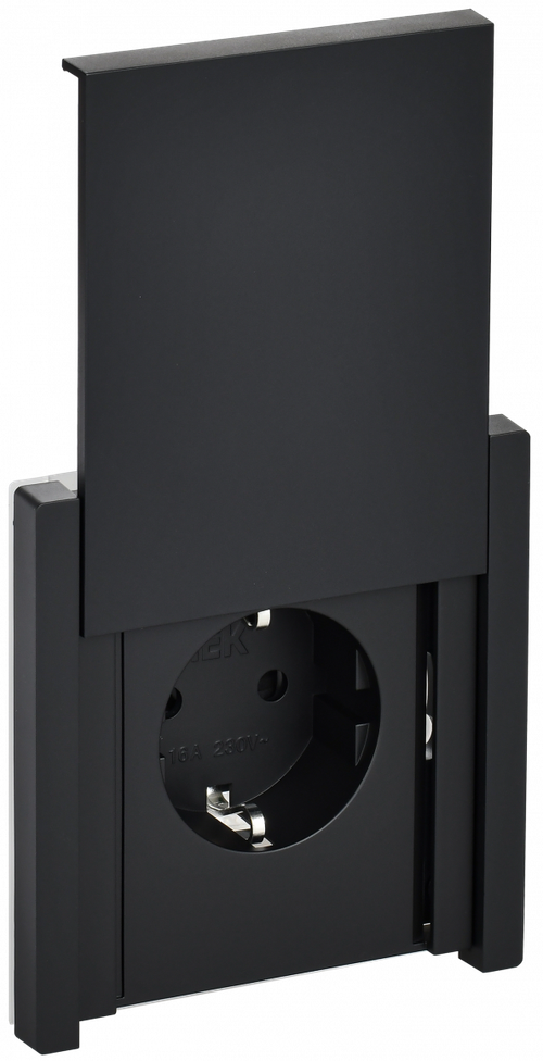 FORTE&PIANO Розетка 1-местная с заземлением с защитными шторками и крышкой винтовое крепление 16А IP44 FP121 черный IEK