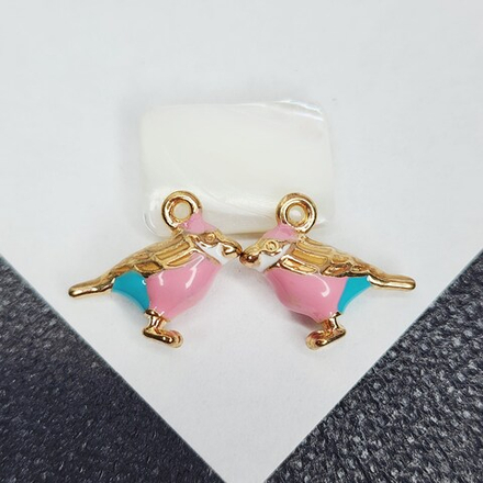 Птичка, подвеска, бижутерный сплав, позолота, цветная эмаль, 17×14мм, штучно