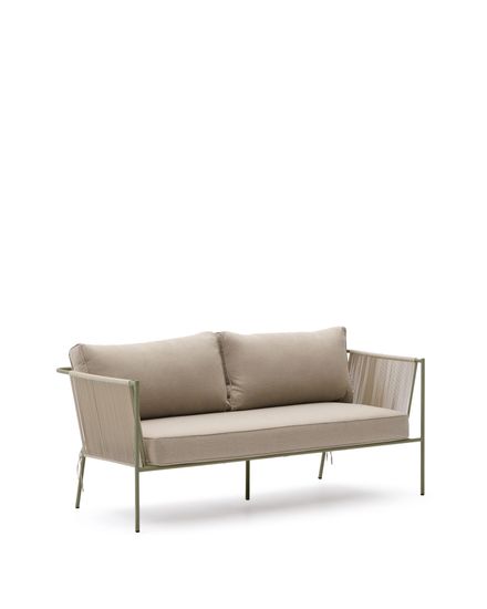 Уличный 2-х местный диван Zivia из веревки цвета экрю и стали зеленого цвета La Forma Испания