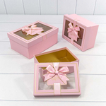 Коробка 22.5х16х9.5 см Набор 3 шт с окошком (Розовый)
