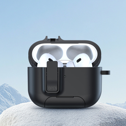 Усиленный чехол черного цвета с замком и подставкой для наушников AirPods Pro 3, серия PECQ Series от Dux Ducis