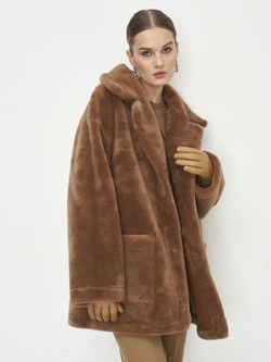 Двусторонняя дубленка из овечьей шерсти тедди чебурашка