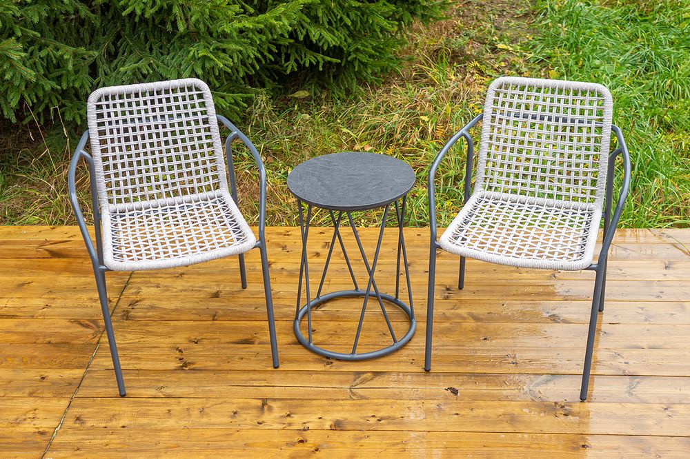 "Тунис" стул плетеный из роупа, каркас алюминий темно-серый (RAL7024), роуп светло-серый