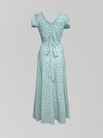 Платье LJ.studio 8827 длинное в цветок с завязками сзади и кружевом на рукавах