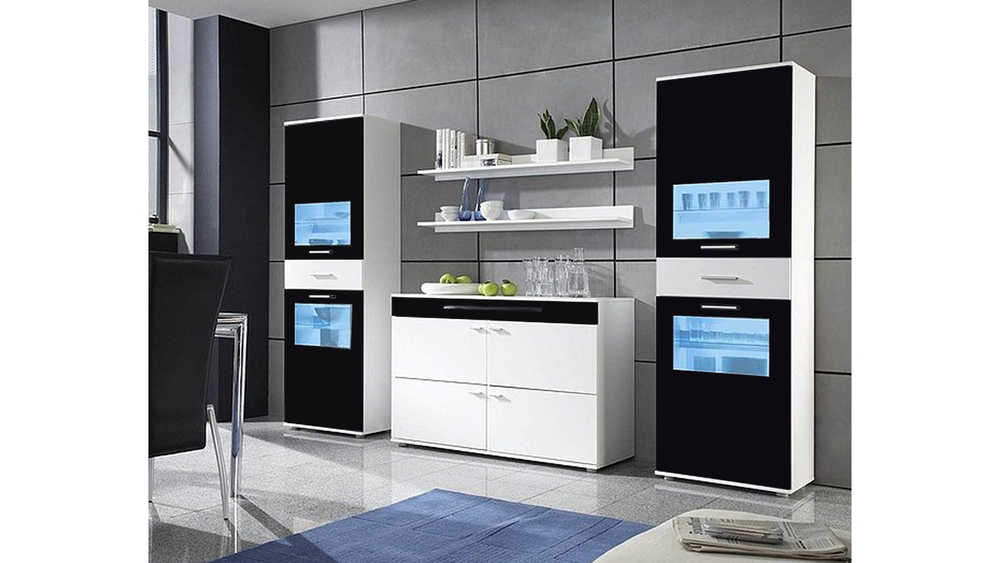 Гостиная Зара 7 Черный 0190 / Белый Фасадный 0101 250*42*180 см, Черный, Белый Фасадный   Фиеста