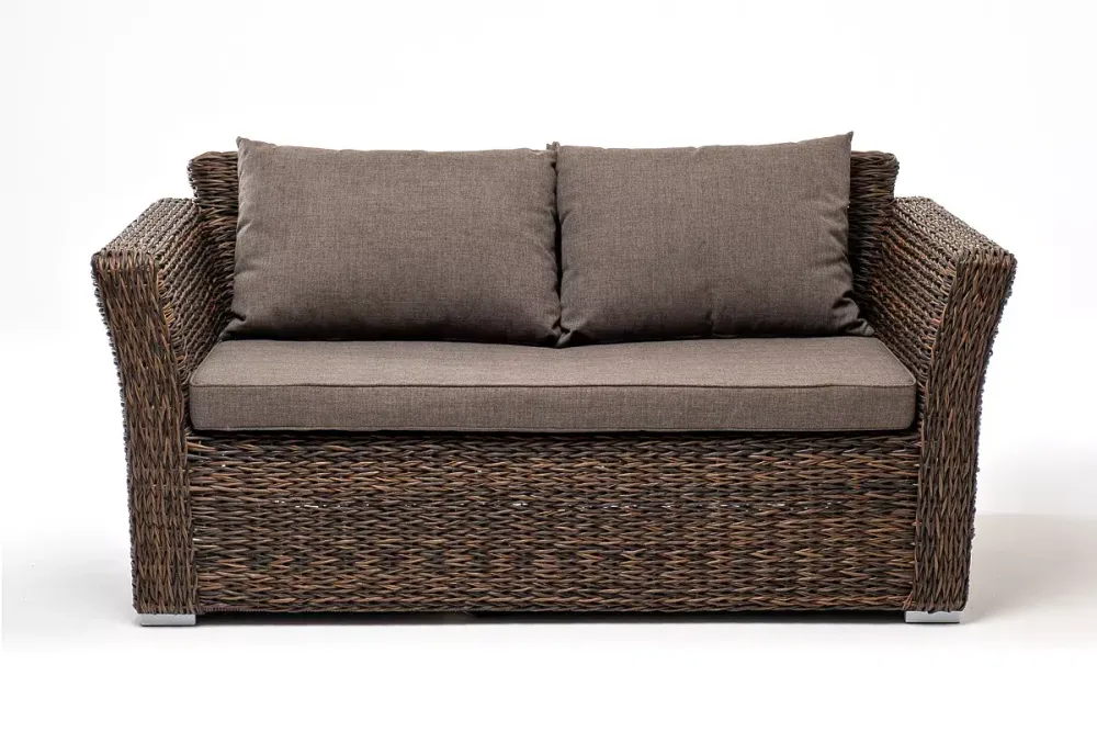 "Капучино" диван из искусственного ротанга (гиацинт) двухместный, цвет коричневый