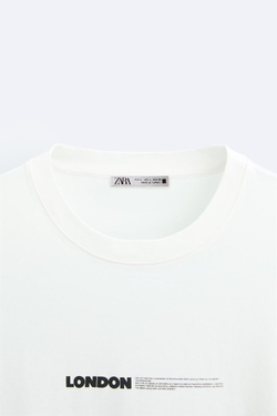 ZARA ФУТБОЛКА С ПРИНТОМ И НАДПИСЬЮ, БЕЛЫЙ