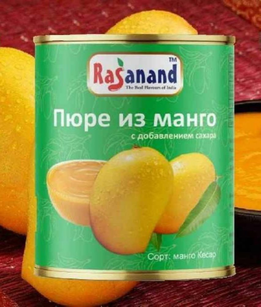 Пюре манго с добавлением сахара Rasanand Kesar Mango Pulp 850 г