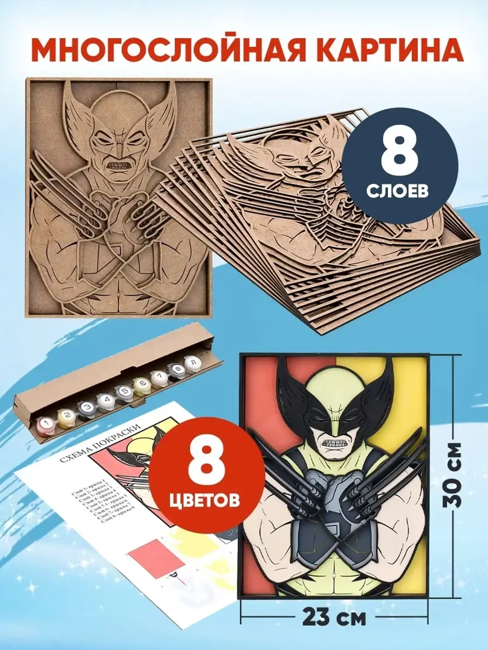 3D Картина по номерам Росомаха, Люди Икс, Marvel