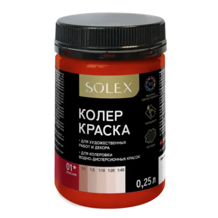 SOLEX Колер-краска 2в1 №01 Красный 0,25л (ИжСинтез)