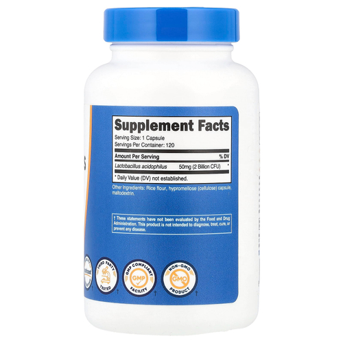 Nutricost, Лактобактерии ацидофильные, 50 мг (2 млрд КОЕ), 120 капсул