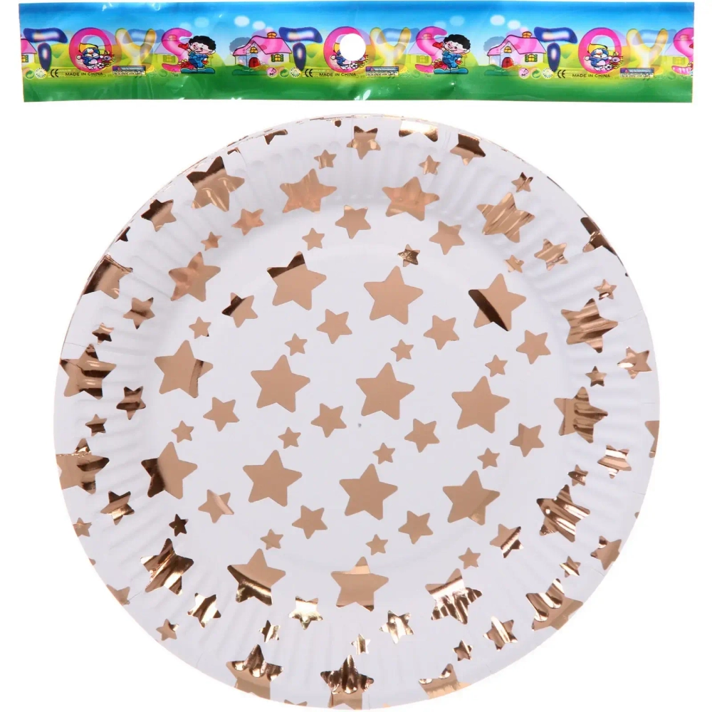 Тарелка бумажная 18 см в наборе 10 шт «Звездное синяие», розовое золото