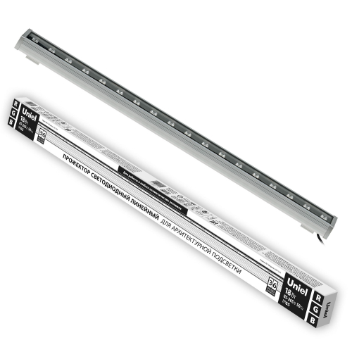 ULF-L52-18W/RGB/L100 220V IP65 SILVER Прожектор светодиодный линейный, 1000мм. RGB. Алюминий. TM Uniel