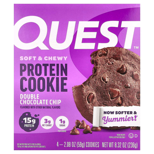 Quest Nutrition, Протеиновое печенье, двойная шоколадная крошка, 4 пакетика, 59 г (2,08 унции)