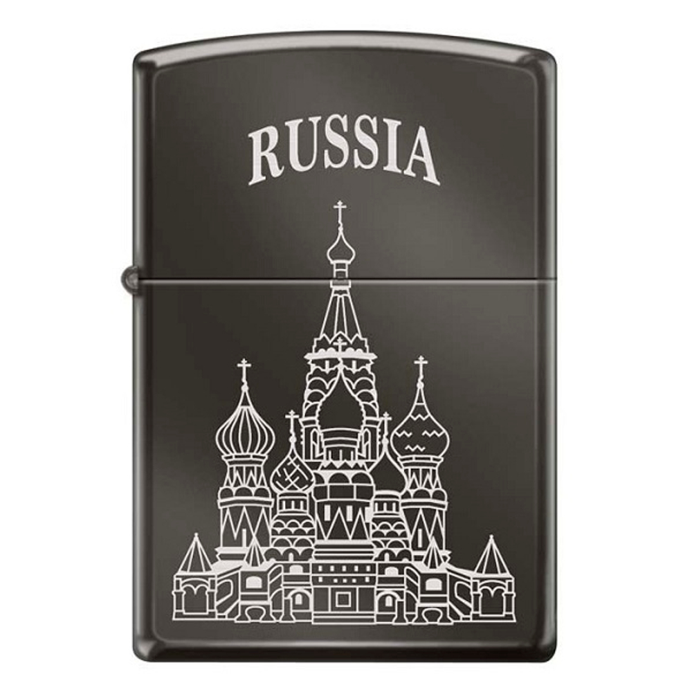 Зажигалка черная Zippo Собор Василия Блаженного с покрытием Black Ice
