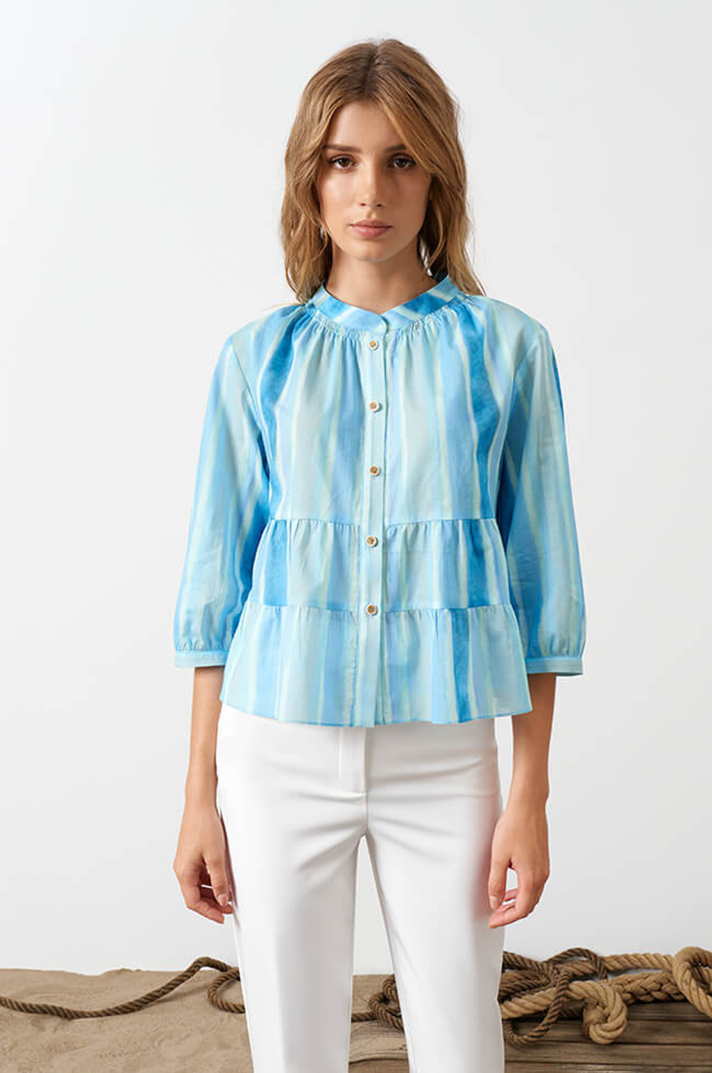 23047 Блузка женская (голубой принт)