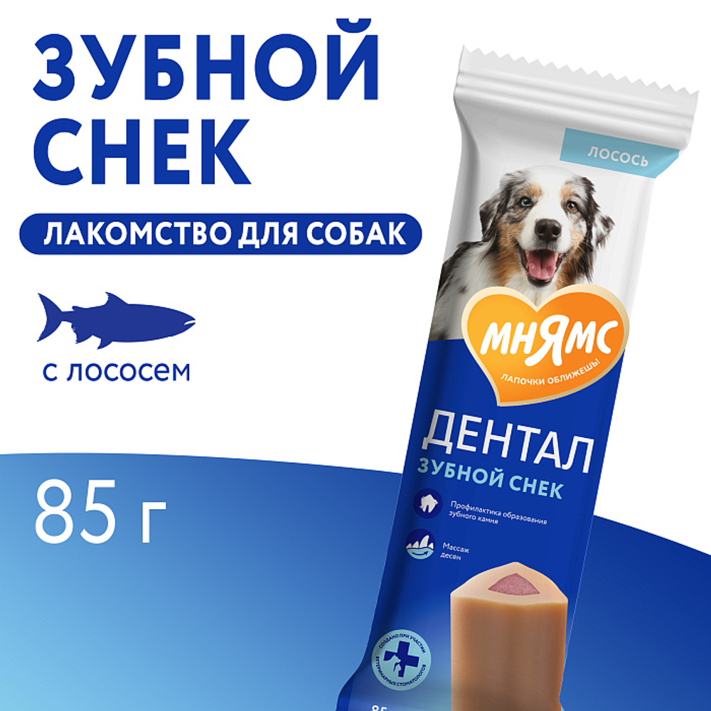 Лакомство для собак Мнямс ДЕНТАЛ "Зубной снек" с лососем 85г, 35 шт
