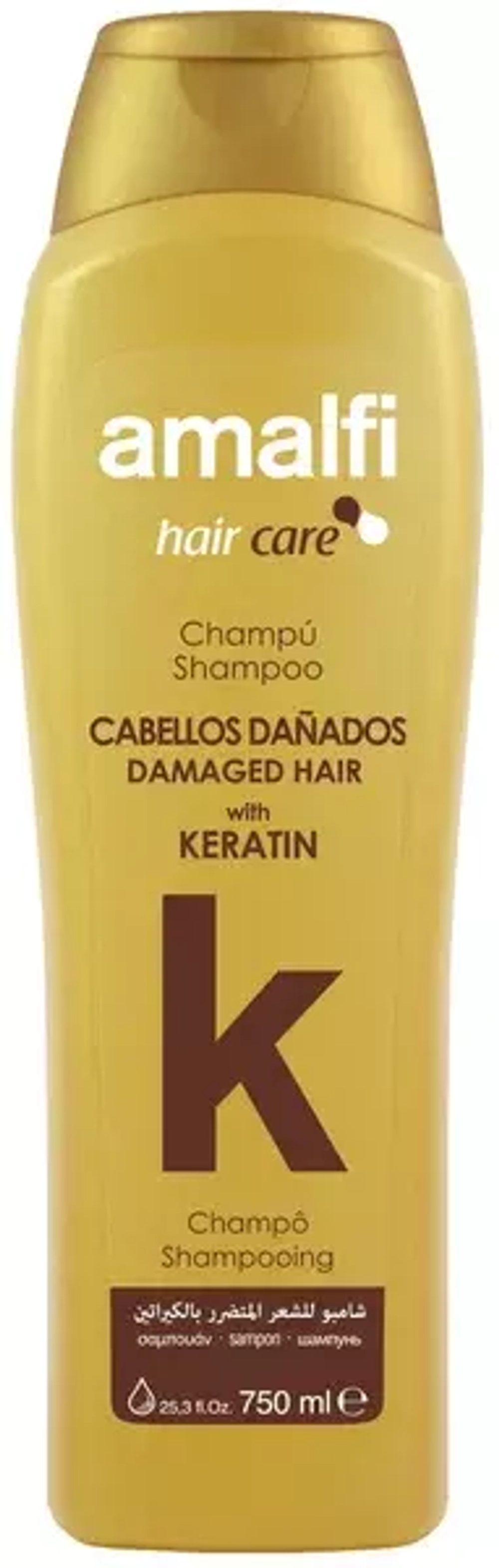 AMALFI 750 мл Шампунь KERATIN ARGAN DAMAGED HAIR *16 золотой фл
