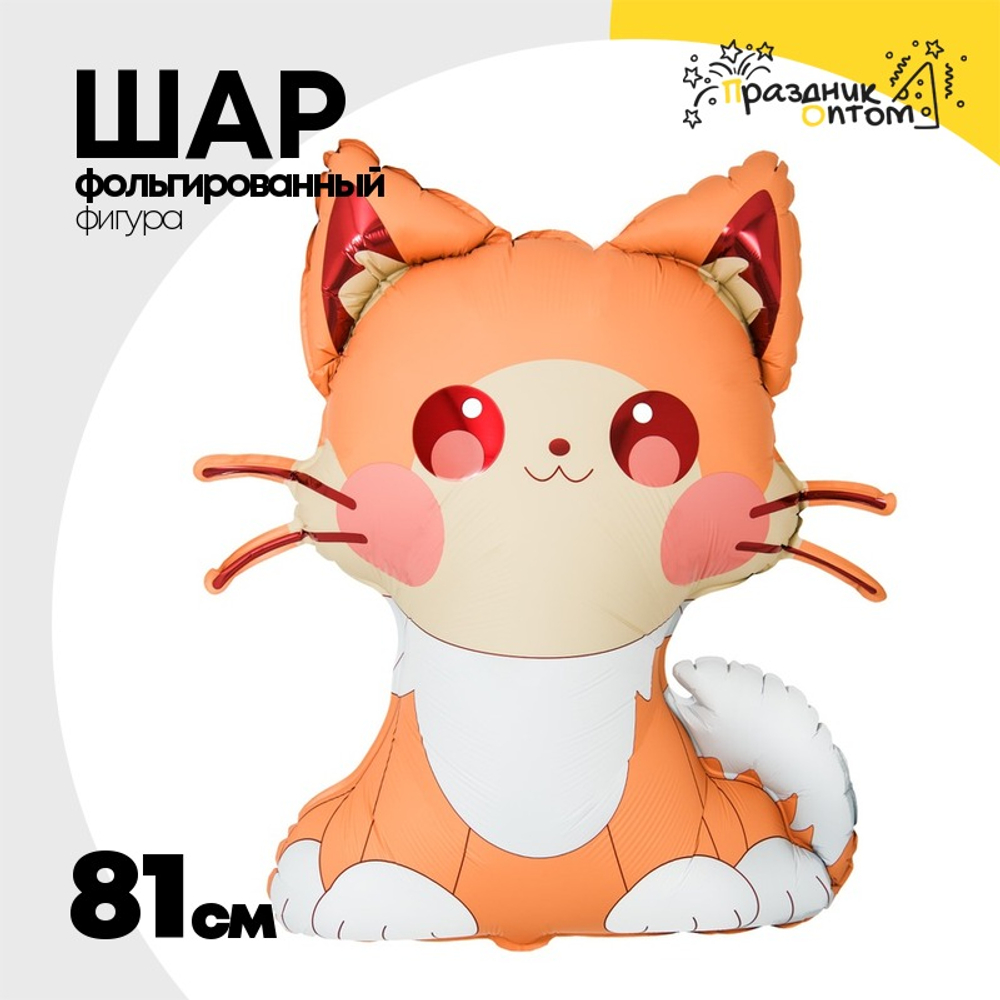 Шар Фольгированный Котик усатый (Персиковый)