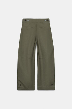 ZARA БРЮКИ BARREL СО ШЛЕВКАМИ, ТЕМНЫЙ ХАКИ