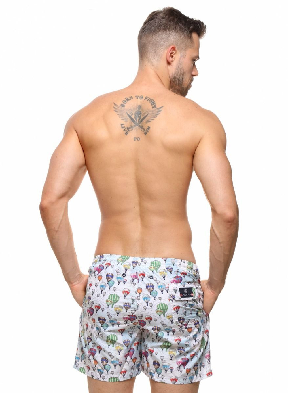 Мужские пляжные шорты с принтом в виде воздушных шаров (Размер: M) (Цвет: белый)