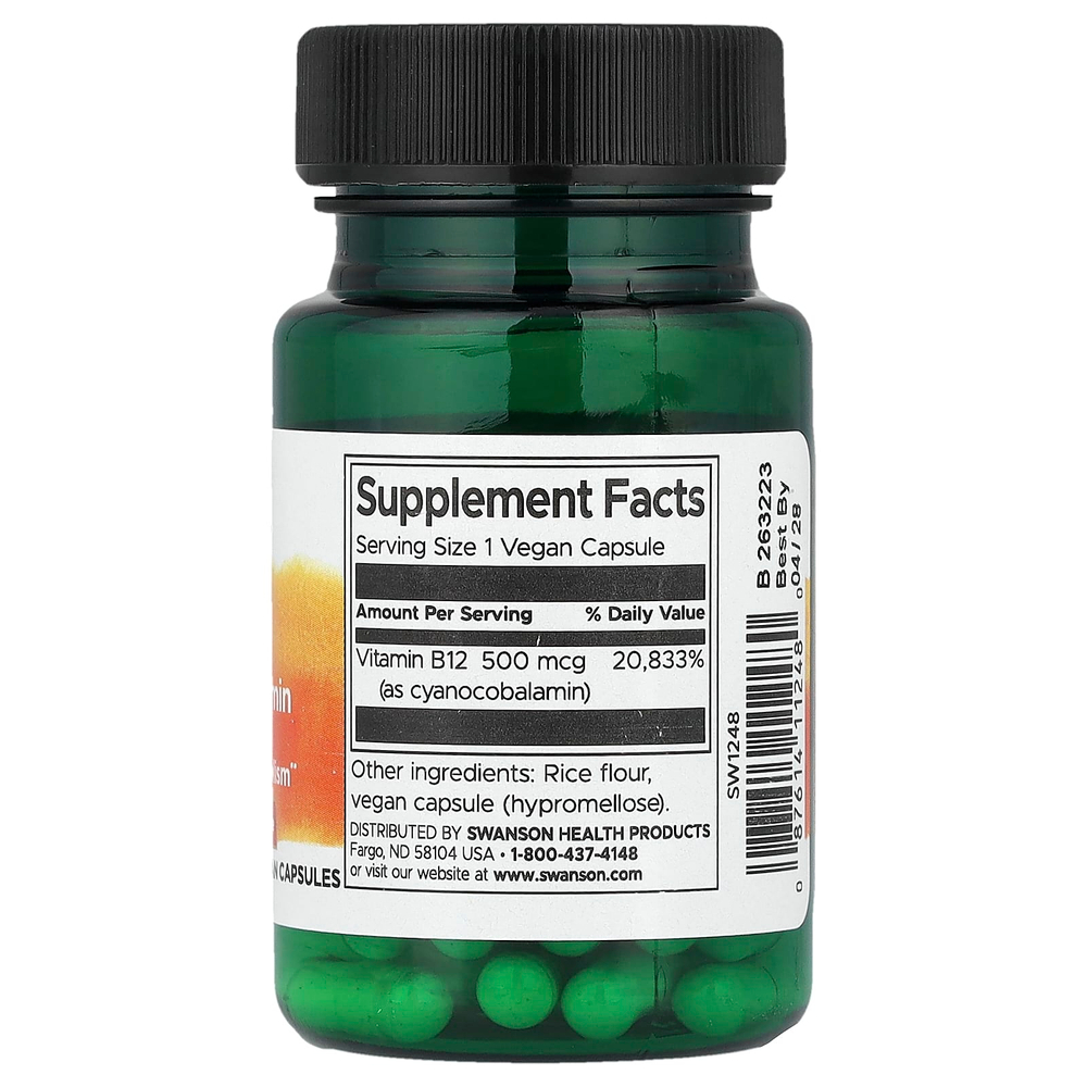 Swanson, витамин B12, 500 мкг, 30 веганских капсул