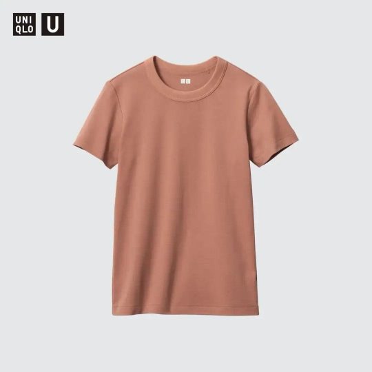 UNIQLO ФУТБОЛКА С КРУГЛЫМ ВЫРЕЗОМ, КОРИЧНЕВЫЙ