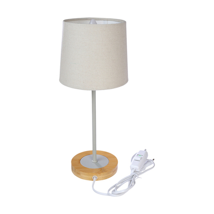 Светильник переносной настольный BY Эльбург, 34см, E14, 40Вт, 230В бамбук, металл, текстиль, серый