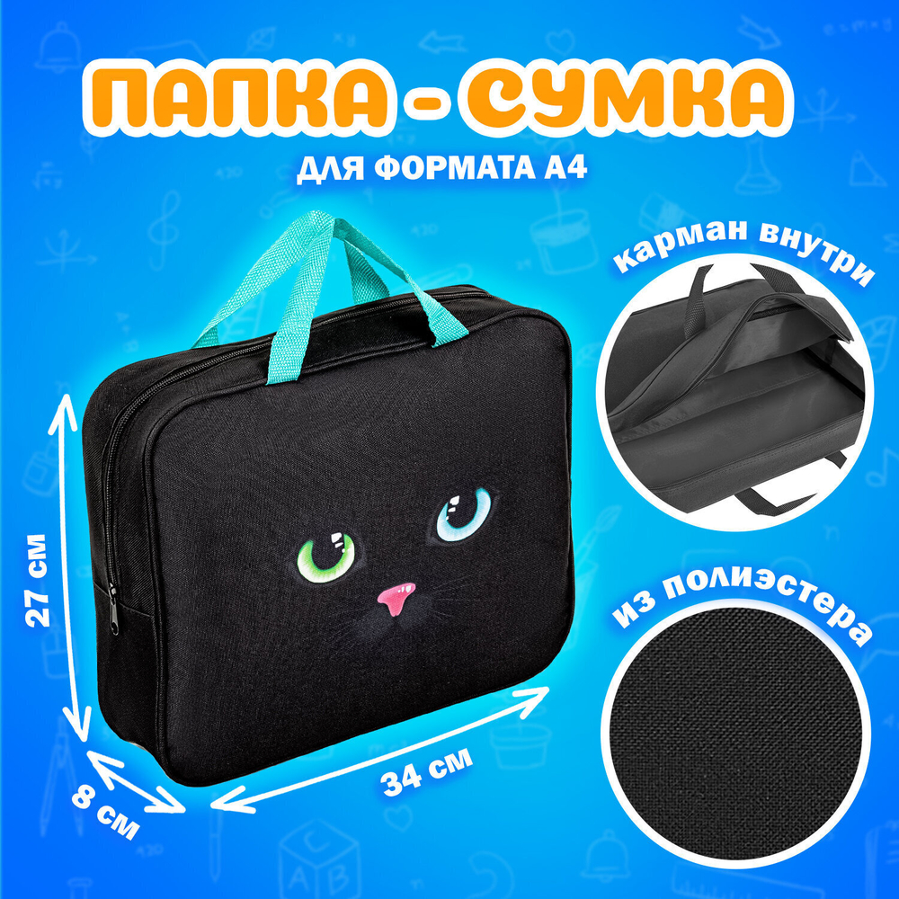 Папка на молнии с ручками А4 мешок для обуви 42х33 см пенал 20х10 см "Black cat" набор BRAUBERG