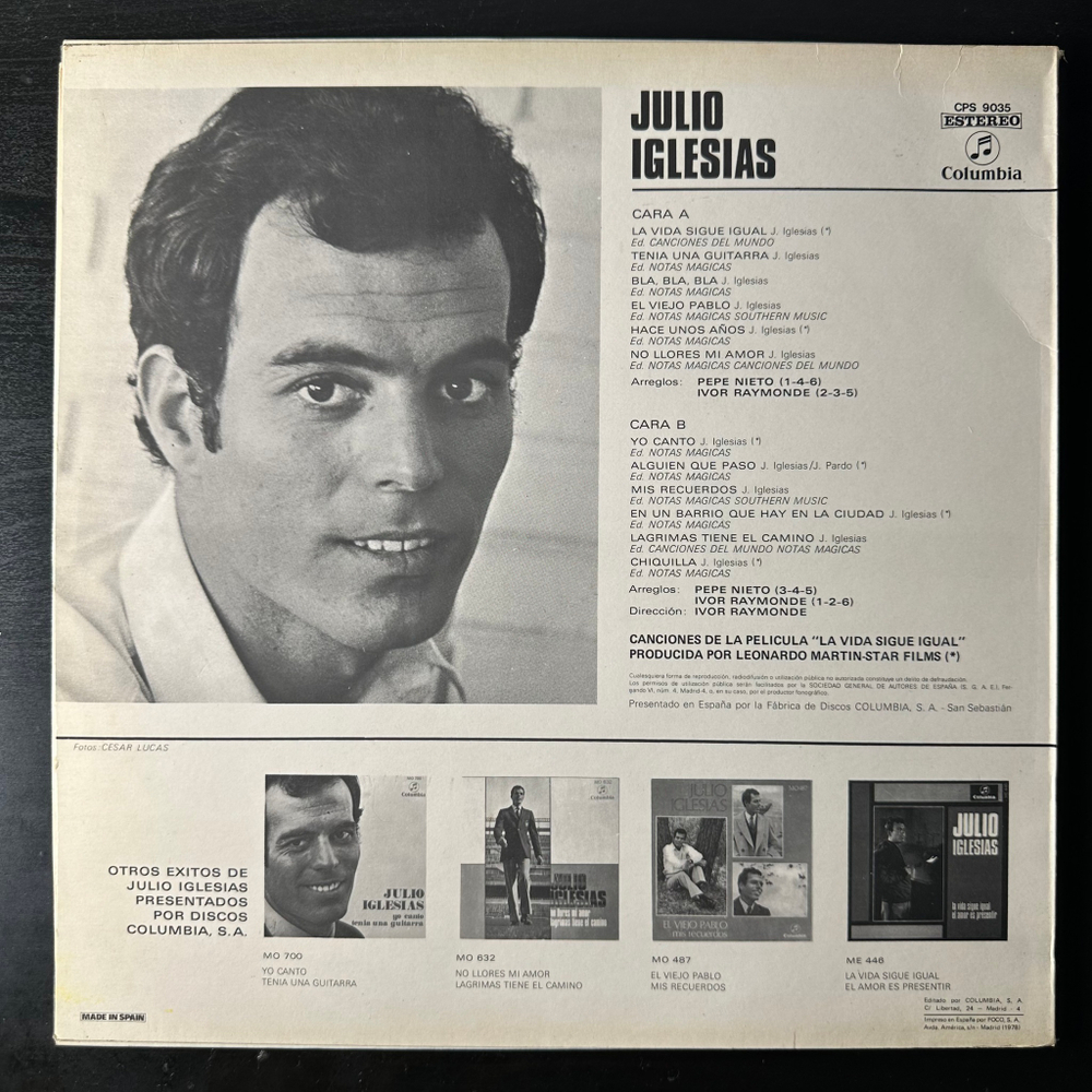 Julio Iglesias ‎– Yo Canto (Испания 1978г.)