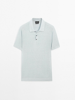 Massimo Dutti Поло из 100% льна, небесно-голубой