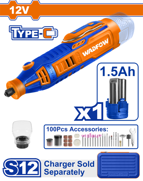 Гравер аккумуляторный 12В, 3,2 мм Type-C (10) WADFOW WRY1M121