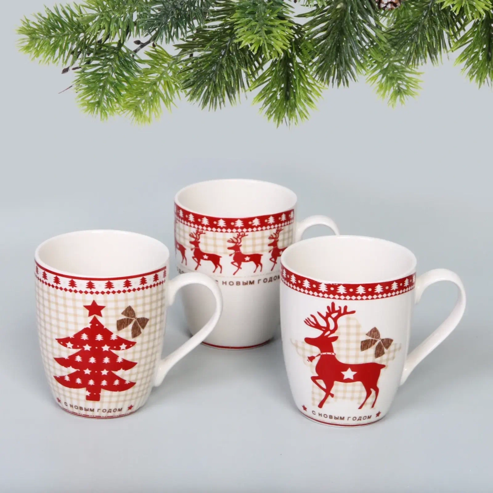 Кружка керамическая 350мл «С Новым годом!» Олени, микс рисунков