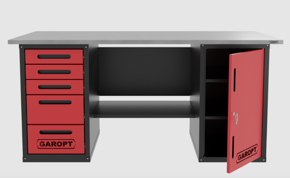 Верстак двухтумбовый дверь/5 ящиков, красный 1800*700 Garopt, GT1800DY5.red