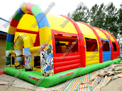 Надувной батут "Страна Сафария" с крышей и высокими горками 13*7*6 м