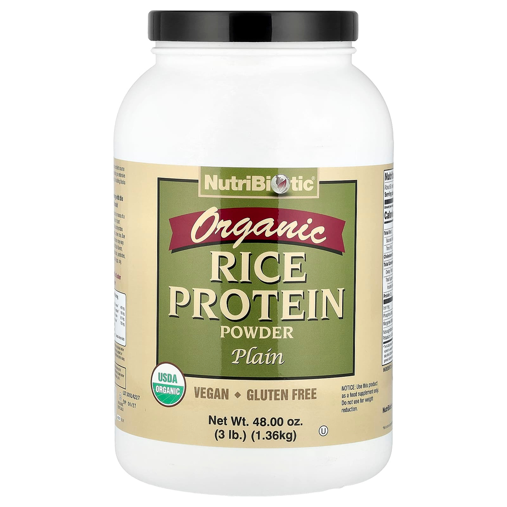 NutriBiotic, Органический рисовый протеин в порошке, обычный, 1,36 кг (3 фунта)