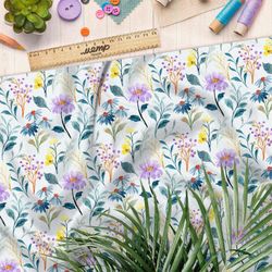 Ткань лен минималистичный цветочный принт