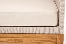 "Канны" левый модуль плетеный из роупа, основание дуб, роуп бежевый круглый, ткань бежевая 052