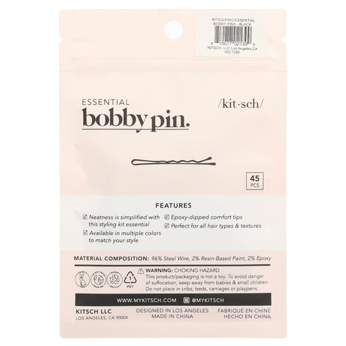 Kitsch, Заколка для бобби Essential, черная, 45 шт.