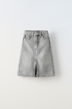 ZARA ДЖИНСОВАЯ ЮБКА МИДИ, СЕРЫЙ