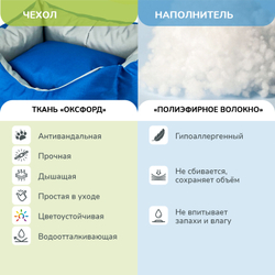 Лежанка ZOOEXPRESS "Oxford" пухлик двухсторонняя, синий/серый - 55х40х23 см