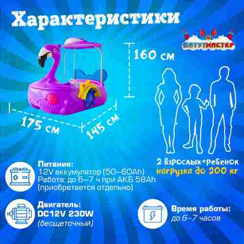 Семейная электрическая лодка-катамаран «Фламинго» фиолетовый, 2+1