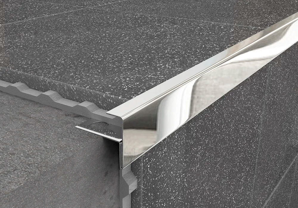 Профиль угловой Лука 10*30 для ступеней под плитку 15мм полированная нержавеющая сталь ПУ 13-15НСП.2700.001 2,7 м